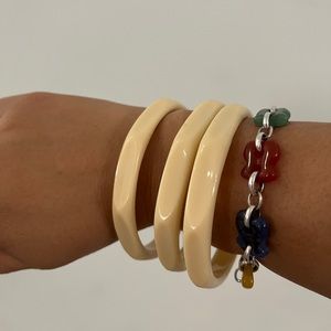 Ivory Cream Vintage Lucite Plastic Bangle Bracelet Costume Jewelry Geometric 3pc